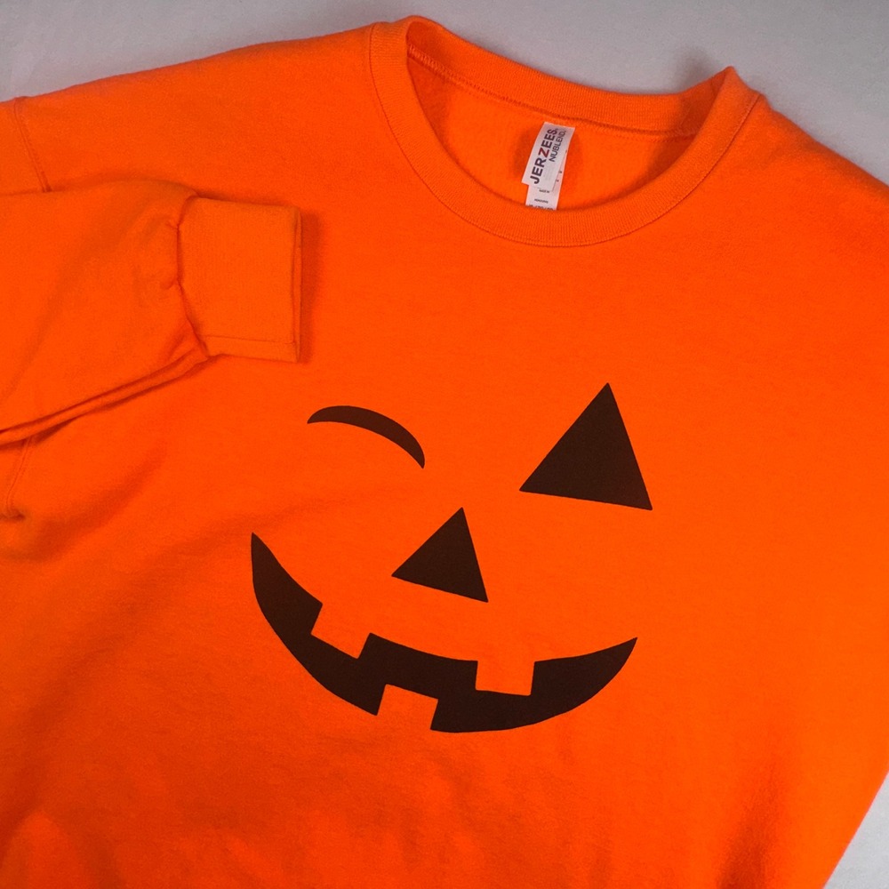 Jerzees Sweatshirt Unisex XL Orange Jack-O-Lantern Halloween Graphic Pullover
